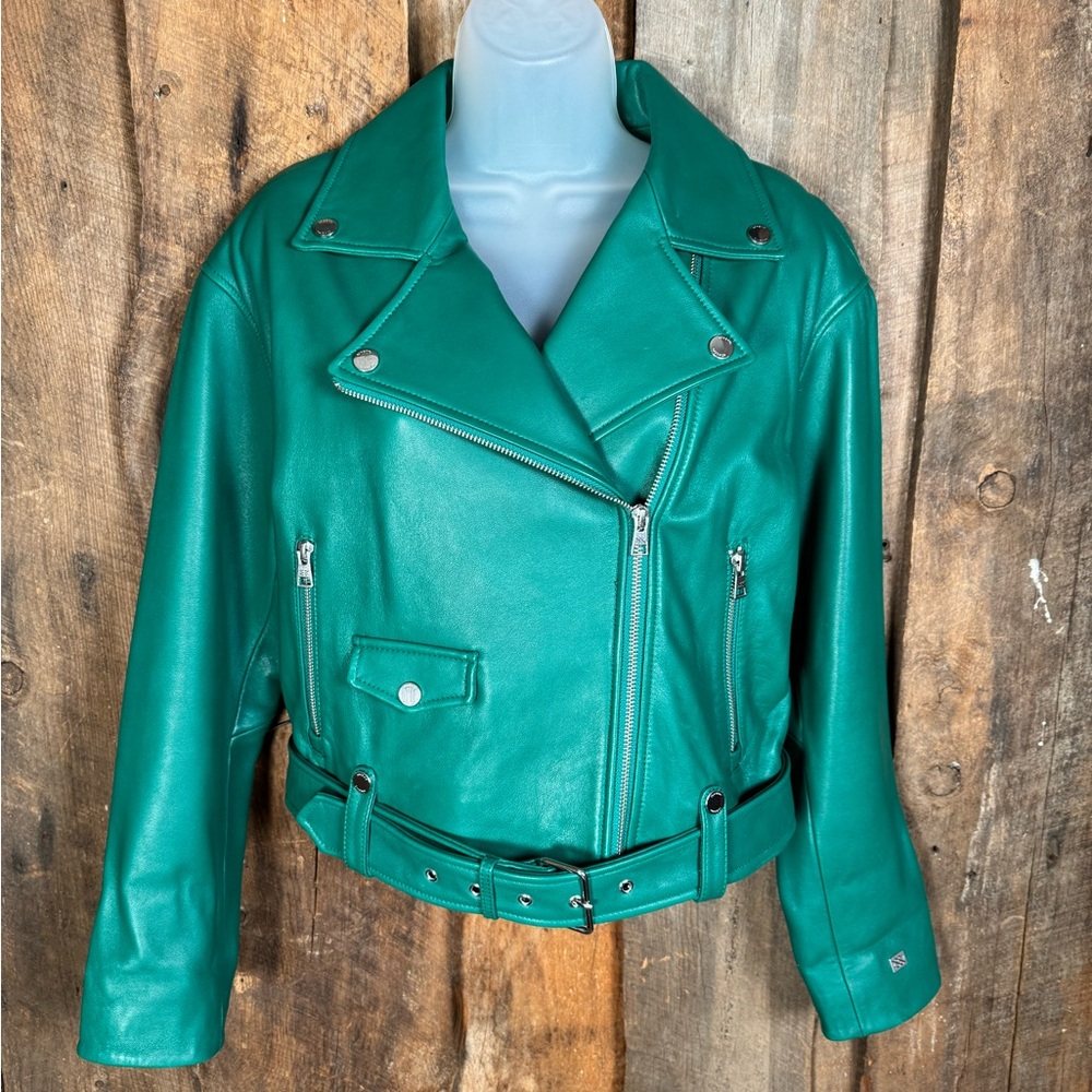 Soia & Kyo Green Genuine Lamb Leather Biker Jacket - Size X-Small - NWOT
